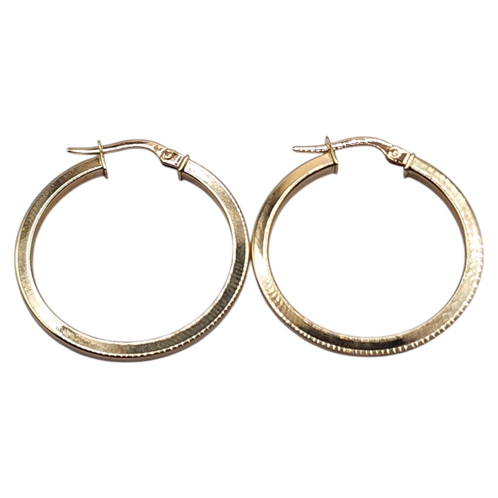 14 Karat Yellow Gold Sqaure Tubing Circle Hoop Earrings #20460